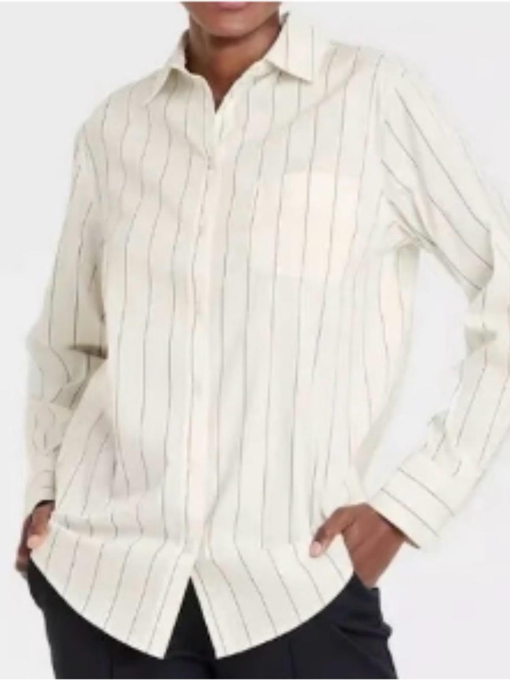 a new day Cream Pinstripe Button-Down Shirt